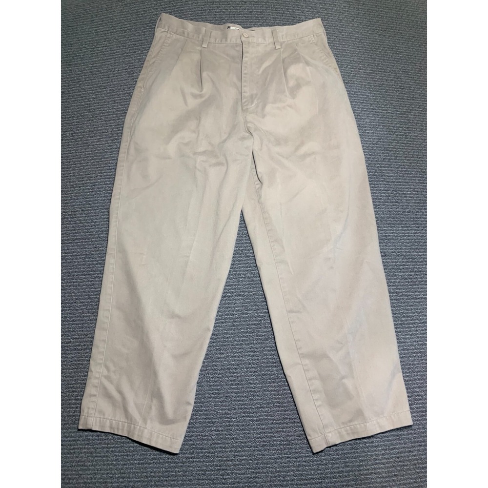Authentic Laundered Khakis Mens Dress Pants Beige 34x30 Straight Leg Flat Front